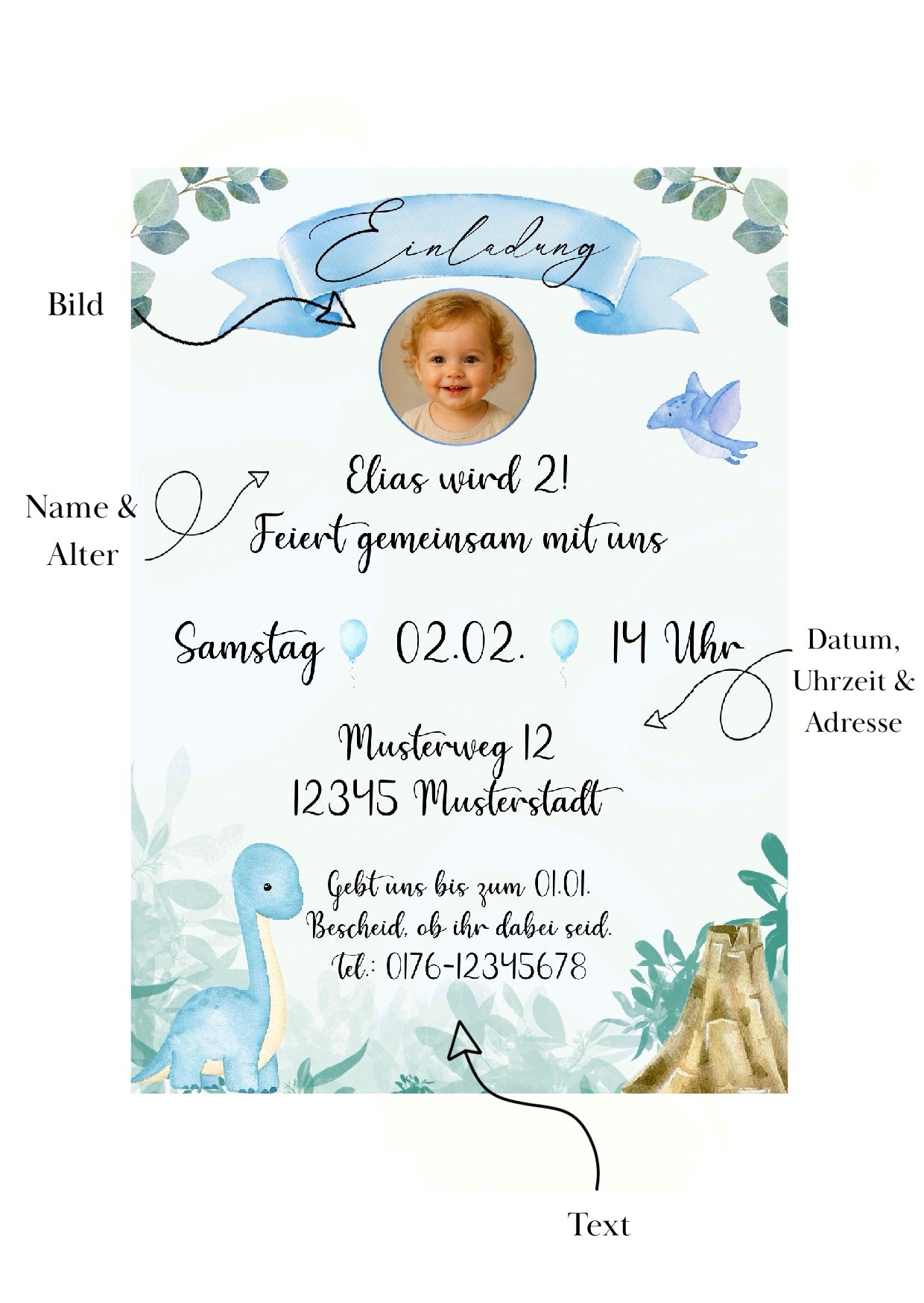 Personalisierte Geburtstagseinladung „Dinosaurier“ - digitaler Download