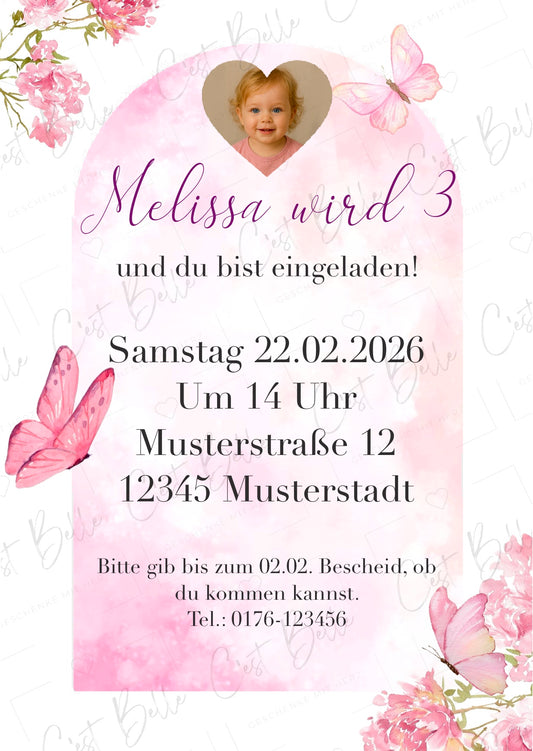 Personalisierte Geburtstagseinladung „Schmetterlinge“ - digitaler Download