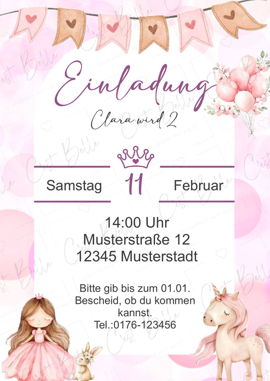 Personalisierte Geburtstagseinladung „Prinzessin“ - digitaler Download