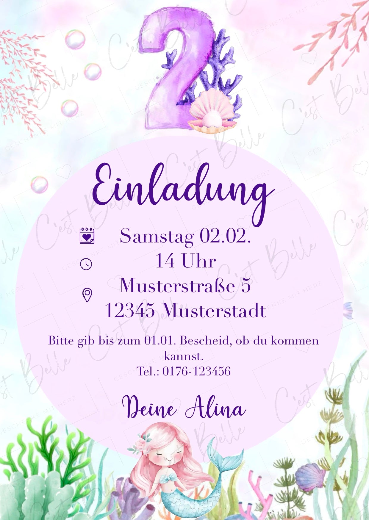 Personalisierte Geburtstagseinladung „Meerjungfrau“ - digitaler Download