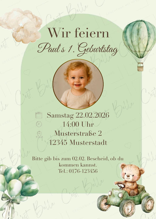 Personalisierte Geburtstagseinladung „Grün“ - digitaler Download