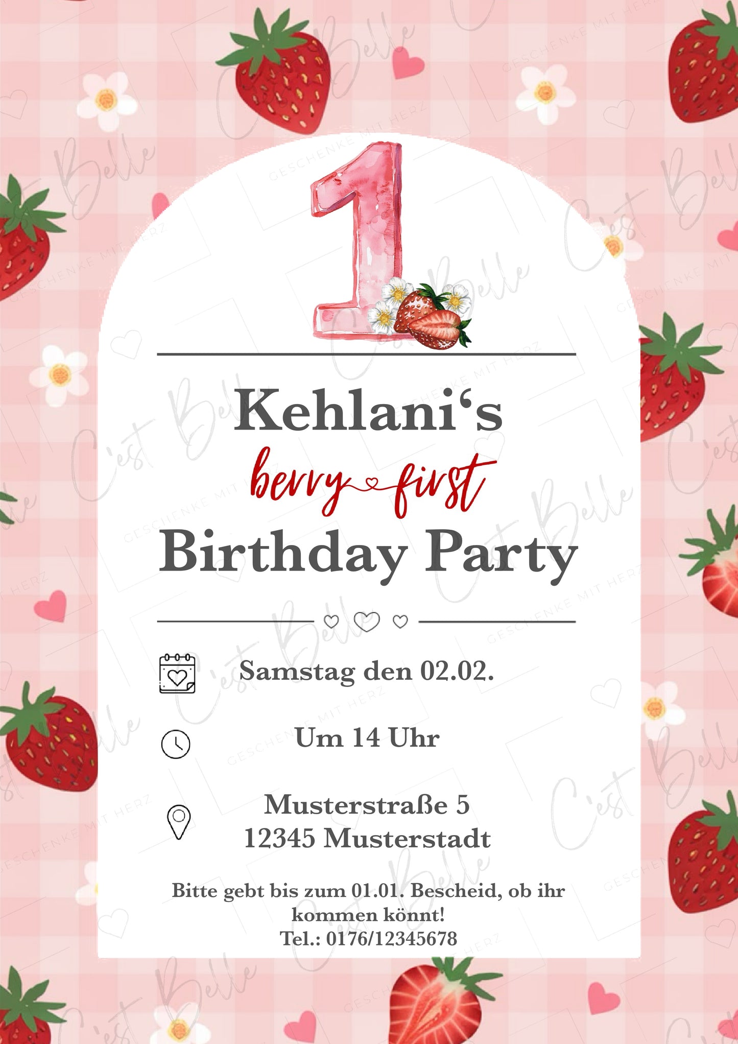 Personalisierte Geburtstagseinladung „berry first“ - digitaler Download