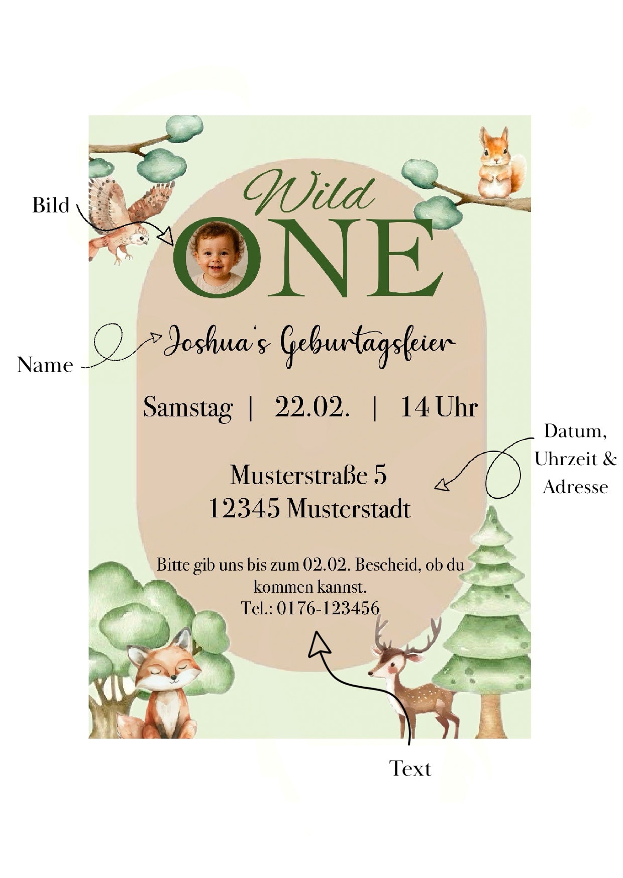 Personalisierte Geburtstagseinladung „Waldtiere“ - digitaler Download