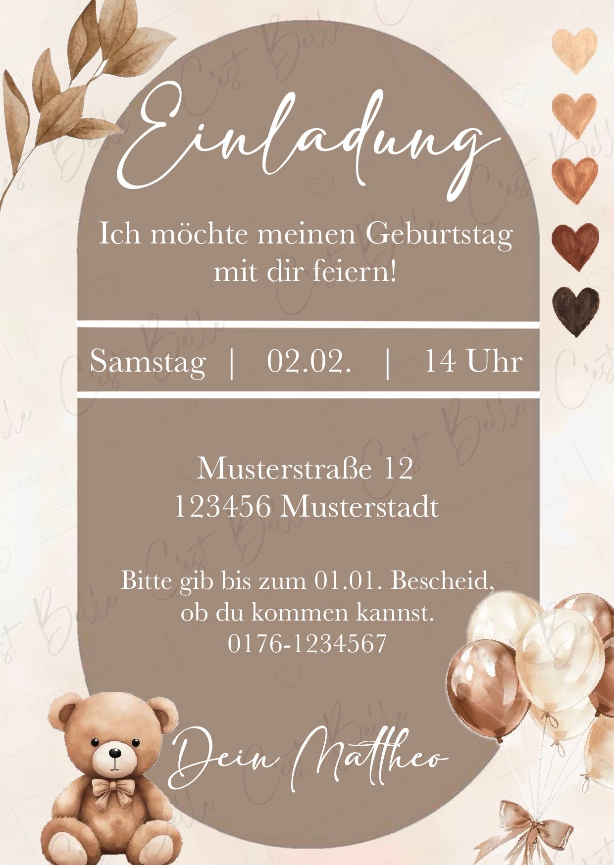Personalisierte Geburtstagseinladung „Teddy“ - digitaler Download