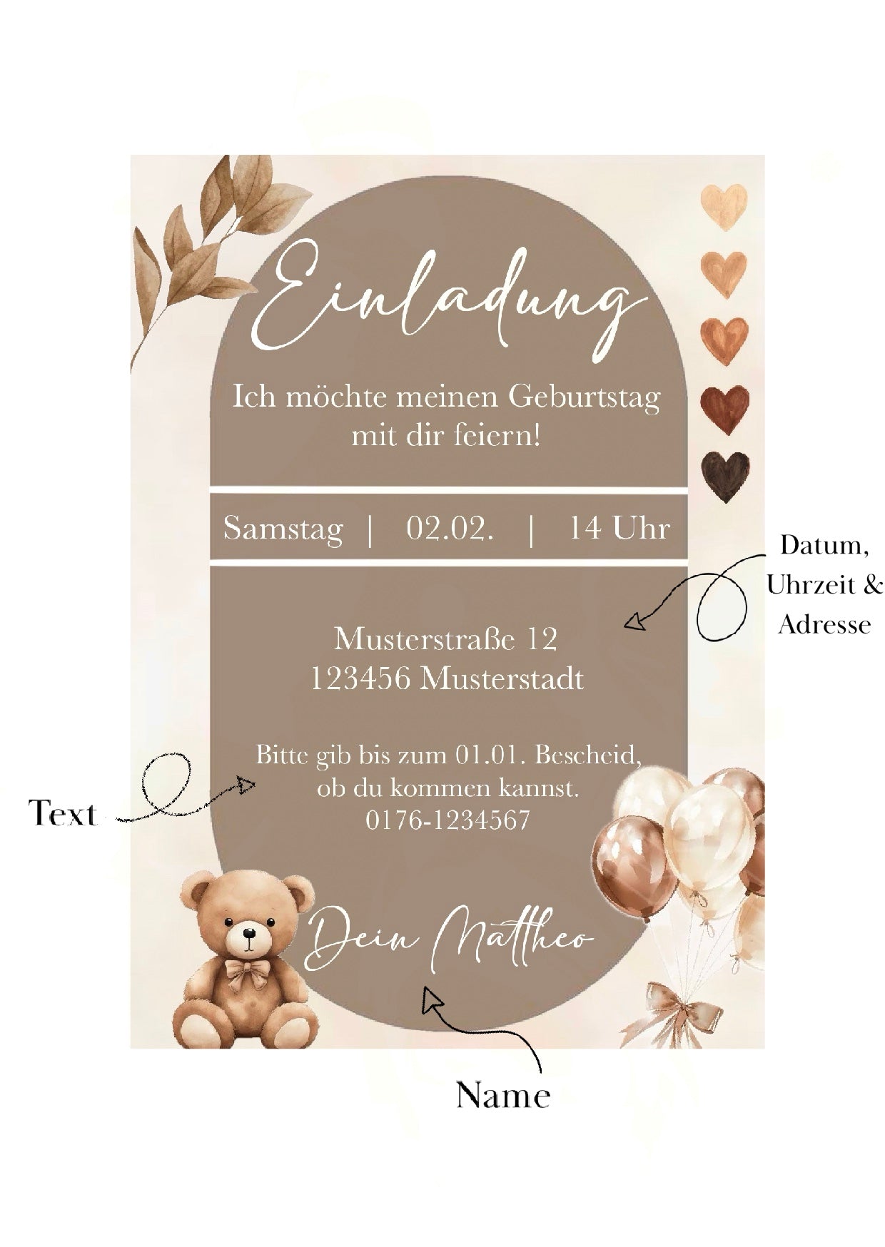 Personalisierte Geburtstagseinladung „Teddy“ - digitaler Download