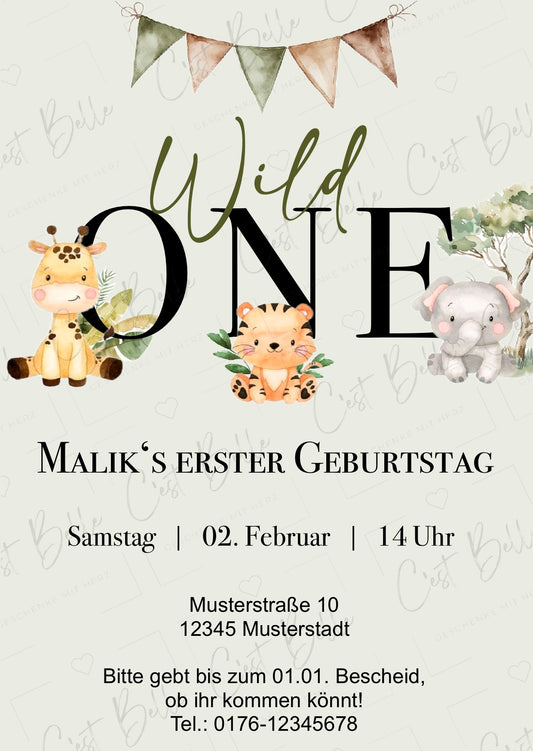 Personalisierte Geburtstagseinladung „Wild One“ - digitaler Download
