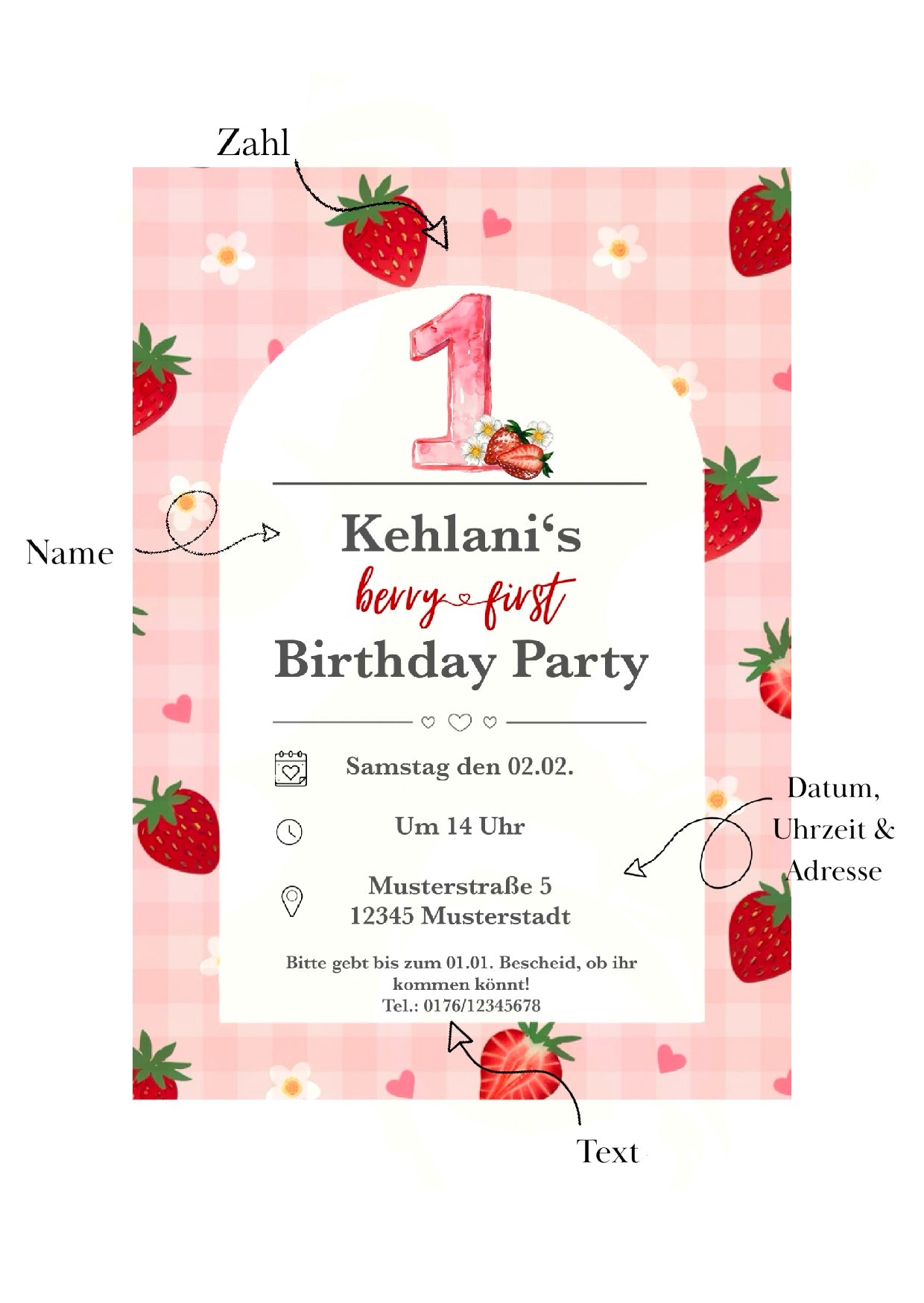 Personalisierte Geburtstagseinladung „berry first“ - digitaler Download