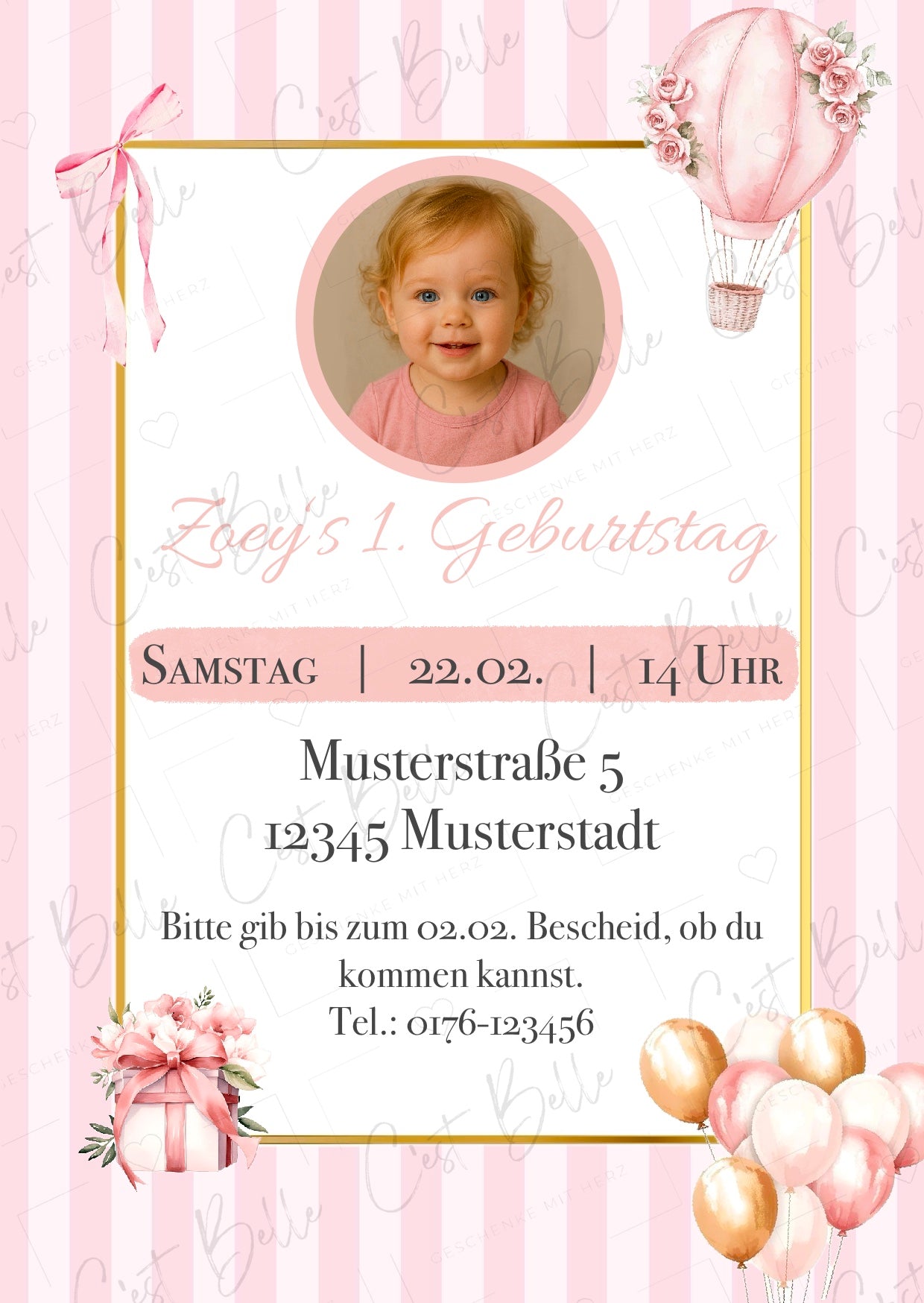 Personalisierte Geburtstagseinladung „Rosa“ - digitaler Download